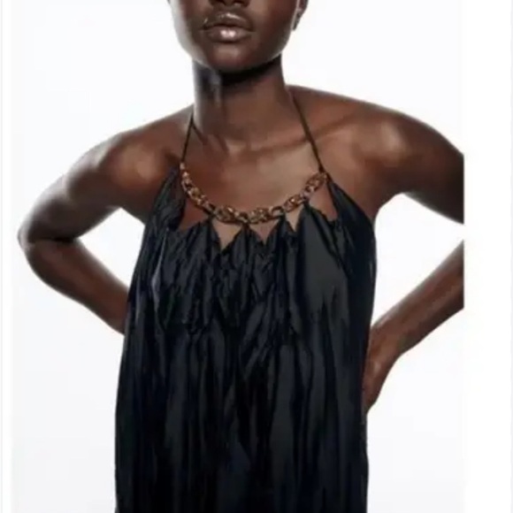 Zara Creased Effect Oversized Maxi Dress With Brown Chain Collar - Picture 1 of 9